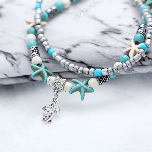 Fashion Beach Double Anklet Conch Starfish Rice Bead Bracelet - Picture 2 of 4